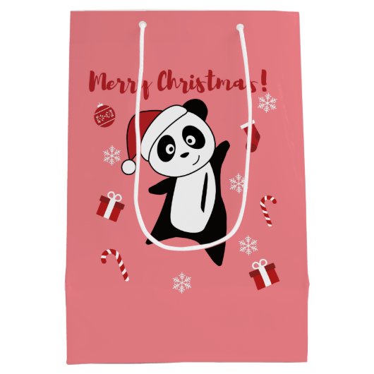 Panda Kerstsneeuwwinterdieren Pandas Medium Cadeauzakje (Achterkant)
