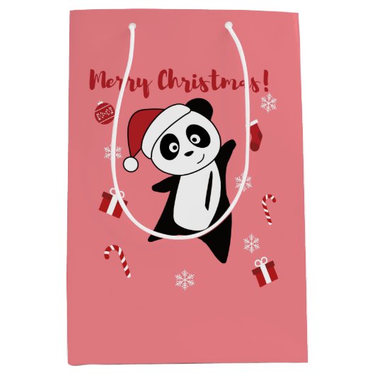 Panda Kerstsneeuwwinterdieren Pandas Medium Medium Cadeauzakje (Voorkant)