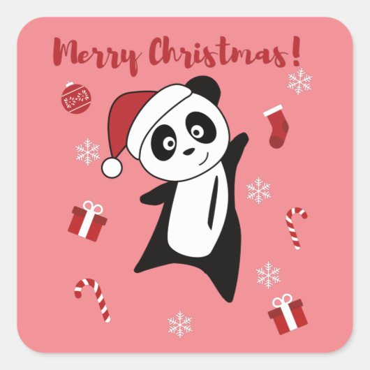 Panda Kerstsneeuwwinterdieren Pandas Square Vierkante Sticker (Voorkant)