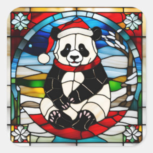 Panda Kerststicker Vierkante Sticker