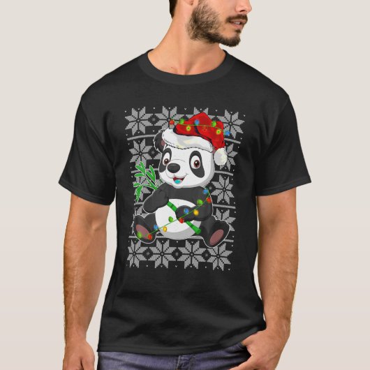 Panda Kerstverlichting Rendier Santa Hoed Panda Ug T-shirt (Voorkant)