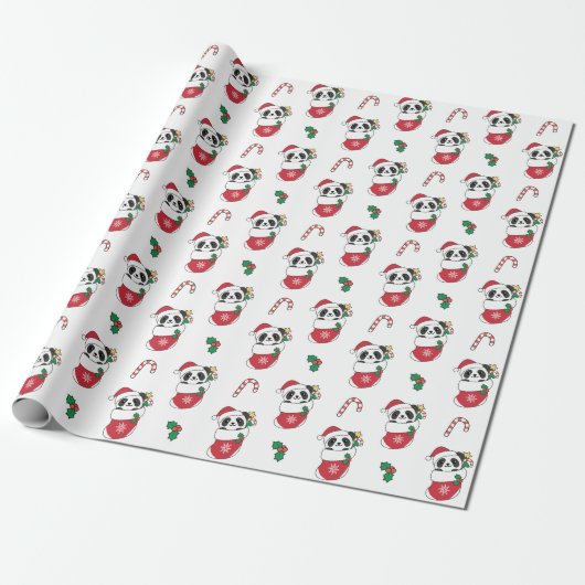 Panda Kerstwinter Cadeaupapier (Uitgerold)