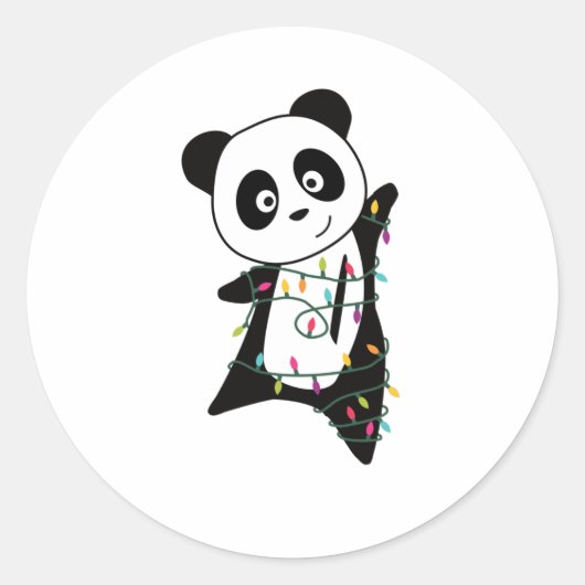 Panda Kerstwinter Ronde Sticker (Voorkant)