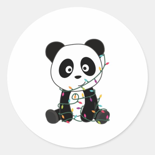 Panda Kerstwinter Ronde Sticker (Voorkant)