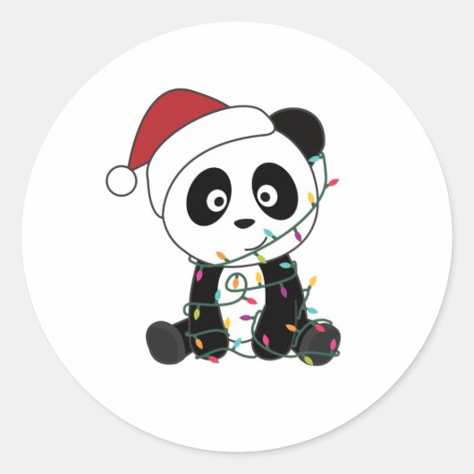 Panda Kerstwinter Ronde Sticker (Voorkant)