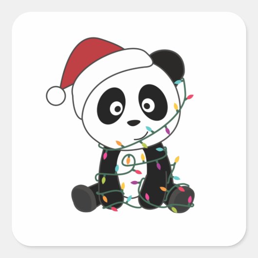 Panda Kerstwinter Vierkante Sticker (Voorkant)