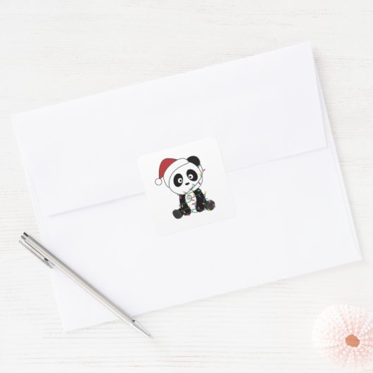 Panda Kerstwinter Vierkante Sticker (Envelop)
