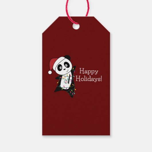Panda kerstwinter winterdieren Pandas Gift Ta Cadeaulabel (Voorkant)