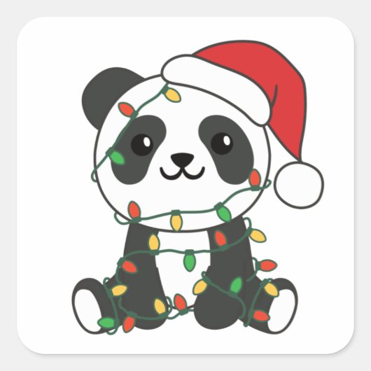 Panda Kerstwinterdieren Pandas Square Stick Vierkante Sticker (Voorkant)