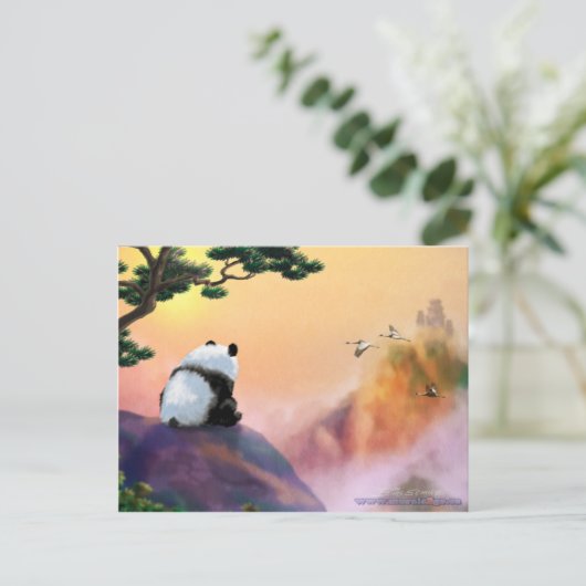 Panda kijkt uit briefkaart (Staand voorkant)