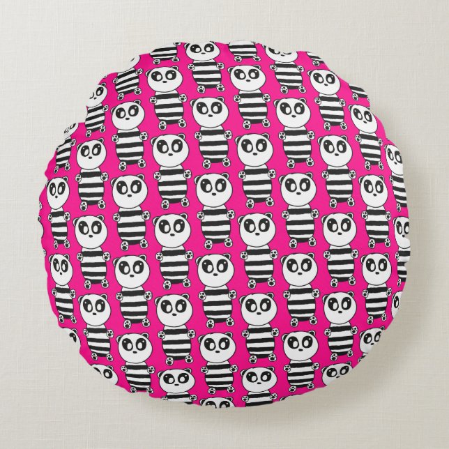 Panda Kinderen Rond Kussen (Voorkant)