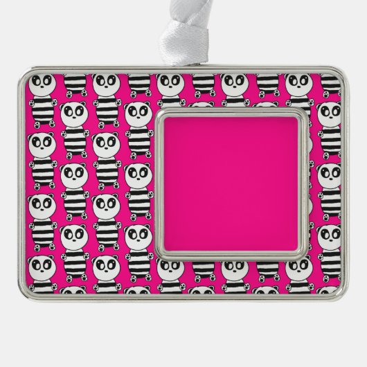 Panda Kinderen Verzilverd Omlijst Ornament (Voorkant)