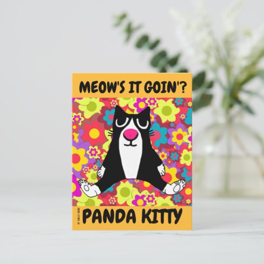 PANDA KITTY CAT-VERGADERING ALS EEN PERSOON-BRIEFK BRIEFKAART (Staand voorkant)