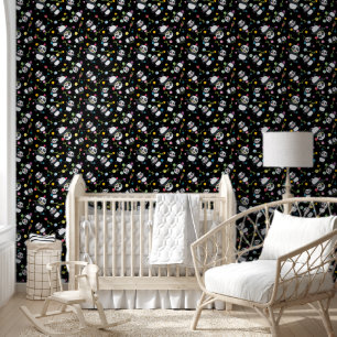 Panda kleurrijke polka dot patroon zwarte achtergr behang