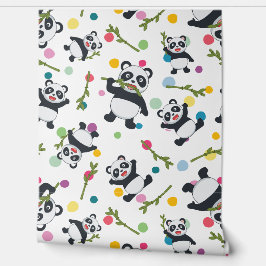 Panda kleurrijke polka dot witte peel en stick behang
