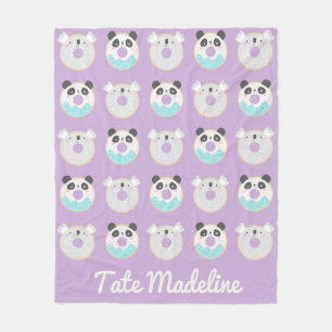 Panda Koala Kawaii Donut Pattern gepersonaliseerd Fleece Deken