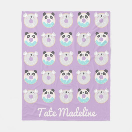 Panda Koala Kawaii Donut Pattern gepersonaliseerd Fleece Deken (Voorkant)