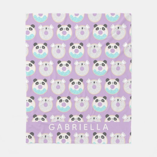 Panda Koala Kawaii Donut Pattern Persoonlijke naam Fleece Deken (Voorkant)