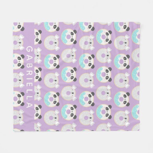 Panda Koala Kawaii Donut Pattern Persoonlijke naam Fleece Deken (Voorkant (Horizontaal))