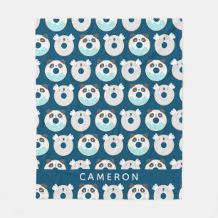 Panda Koala Kawaii Donuts Blue Personalized Name Fleece Deken