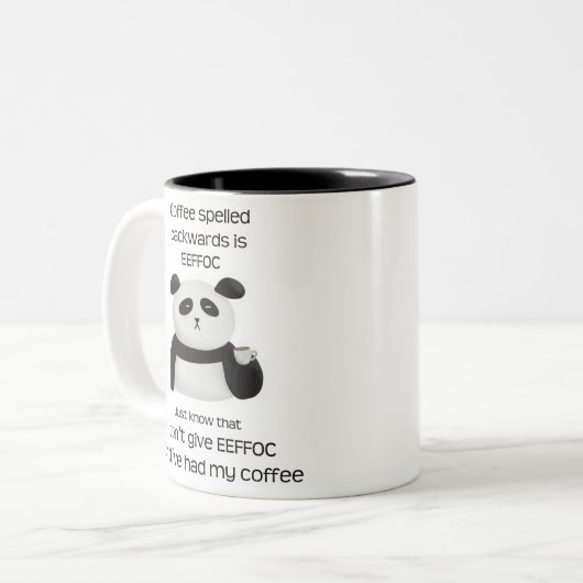 Panda - koffie achterstevoren gespeld is effoc tweekleurige koffiemok (Voorkant links)