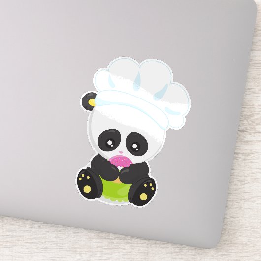Panda koken, Panda bakken, Panda met Donut Sticker (Detail)