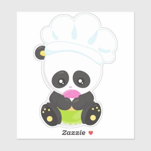 Panda koken, Panda bakken, Panda met Donut Sticker (Vel)