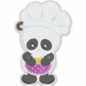 Panda koken, Panda bakken, Panda met Pie, Schort Sticker (Voorkant)