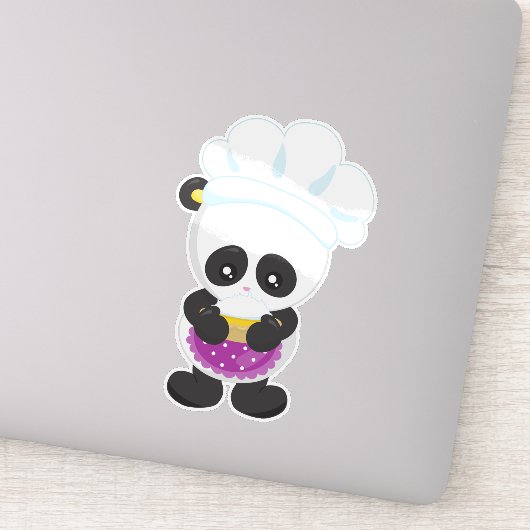 Panda koken, Panda bakken, Panda met Pie, Schort Sticker (Detail)