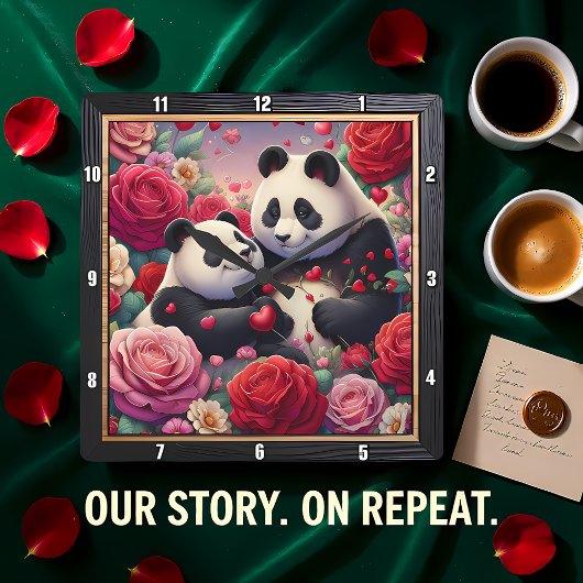 Panda Koppel Rozentuin Vierkante Klok