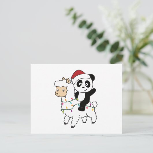 Panda Lama Kerstwinter Briefkaart (Staand voorkant)