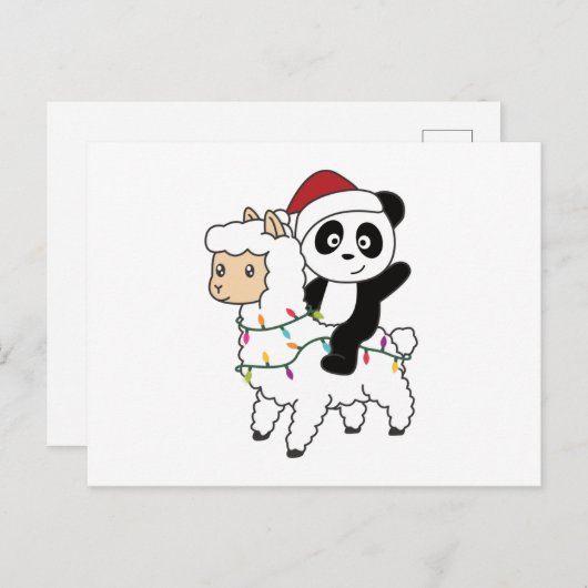 Panda Lama Kerstwinter Briefkaart (Voorkant / Achterkant)