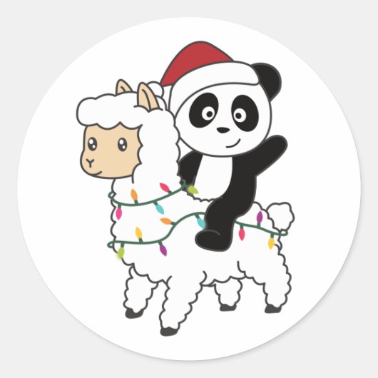 Panda Lama Kerstwinter Ronde Sticker (Voorkant)