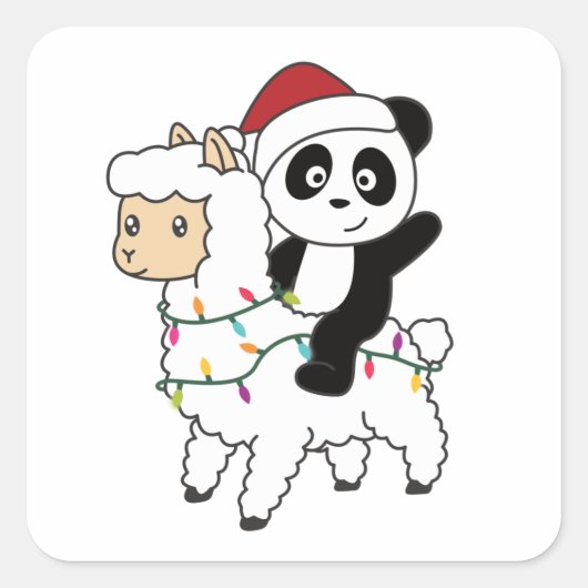 Panda Lama Kerstwinter Vierkante Sticker (Voorkant)