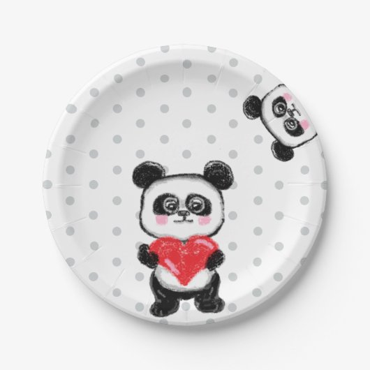 panda - liefde , kawaii , pastel papieren bordje (Voorkant)