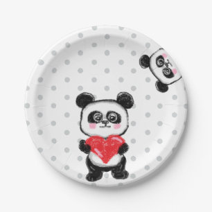 panda liefde, kawaii, pastelkleur papieren bordje