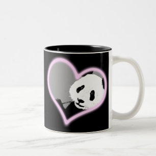 panda-liefde.  neonlicht. tweekleurige koffiemok