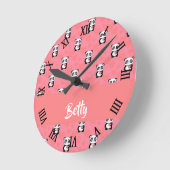 Panda-liefdesroze patroon ronde klok (Hoek)