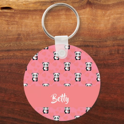 Panda-liefdesroze patroon sleutelhanger (Voorkant)