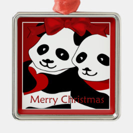 Panda Love Couple Kerstmis Premium Metalen Ornament