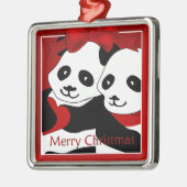 Panda Love Couple Kerstmis Premium Metalen Ornament (Links)