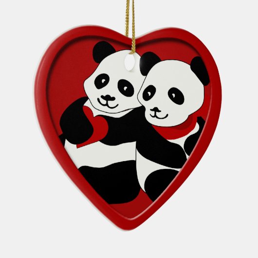 Panda Love Couple-kerstversiering Keramisch Ornament (Rechts)