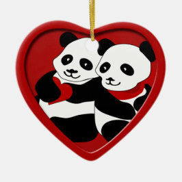 Panda Love Couple-kerstversiering Keramisch Ornament