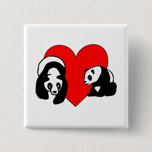 Panda Love Vierkante Button 5,1 Cm