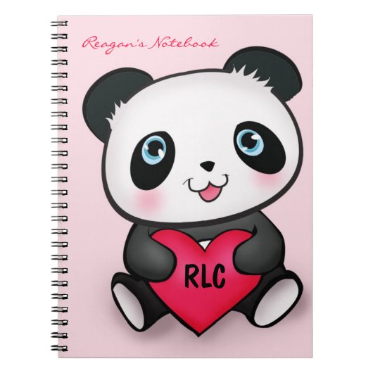 Panda Lovers Cute Notebook w/ Heart Personalized Notitieboek (Voorkant)