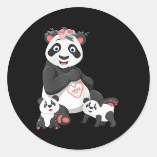 Panda Mama Beer Twee Cubs Bloemen Liefde Ronde Sticker
