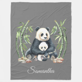 Panda mama en baby gepersonaliseerd grijs fleece deken