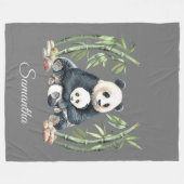 Panda mama en baby gepersonaliseerd grijs fleece deken (Voorkant (Horizontaal))
