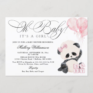 Panda Meisje Baby shower Uitnodiging