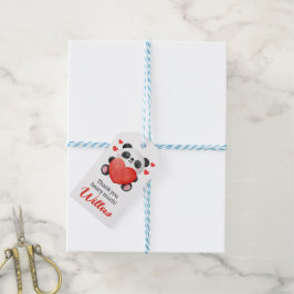 Panda-meisje met Valentijn voor de eerste verjaard Cadeaulabel